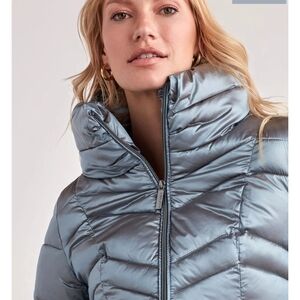 Ellen Tracy Women's Shiny Blue Puffer Jacket